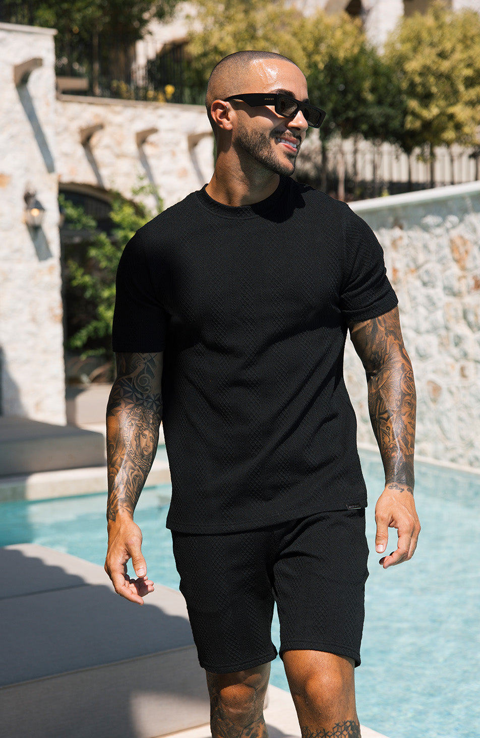 Tanami Textured Stretch Slim Tee in Black