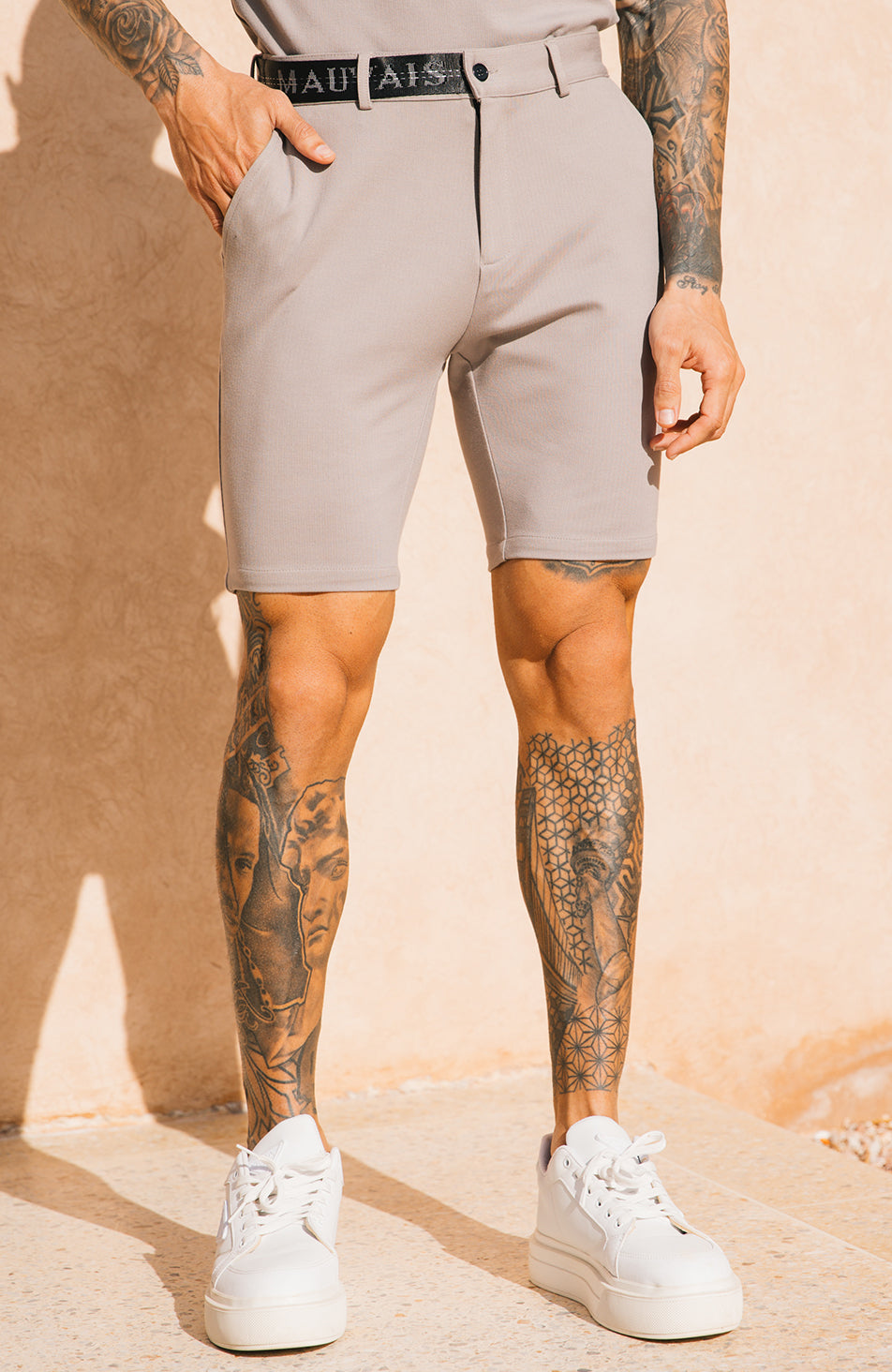 Signature Shorts With Half Belt in Monaco Beige