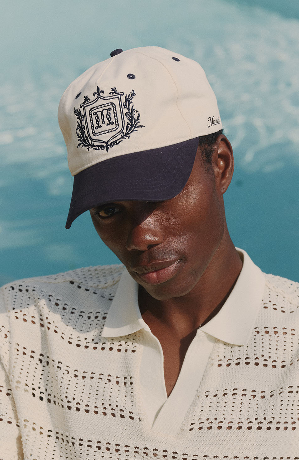 Hills Crest Trucker Cap in Navy and White