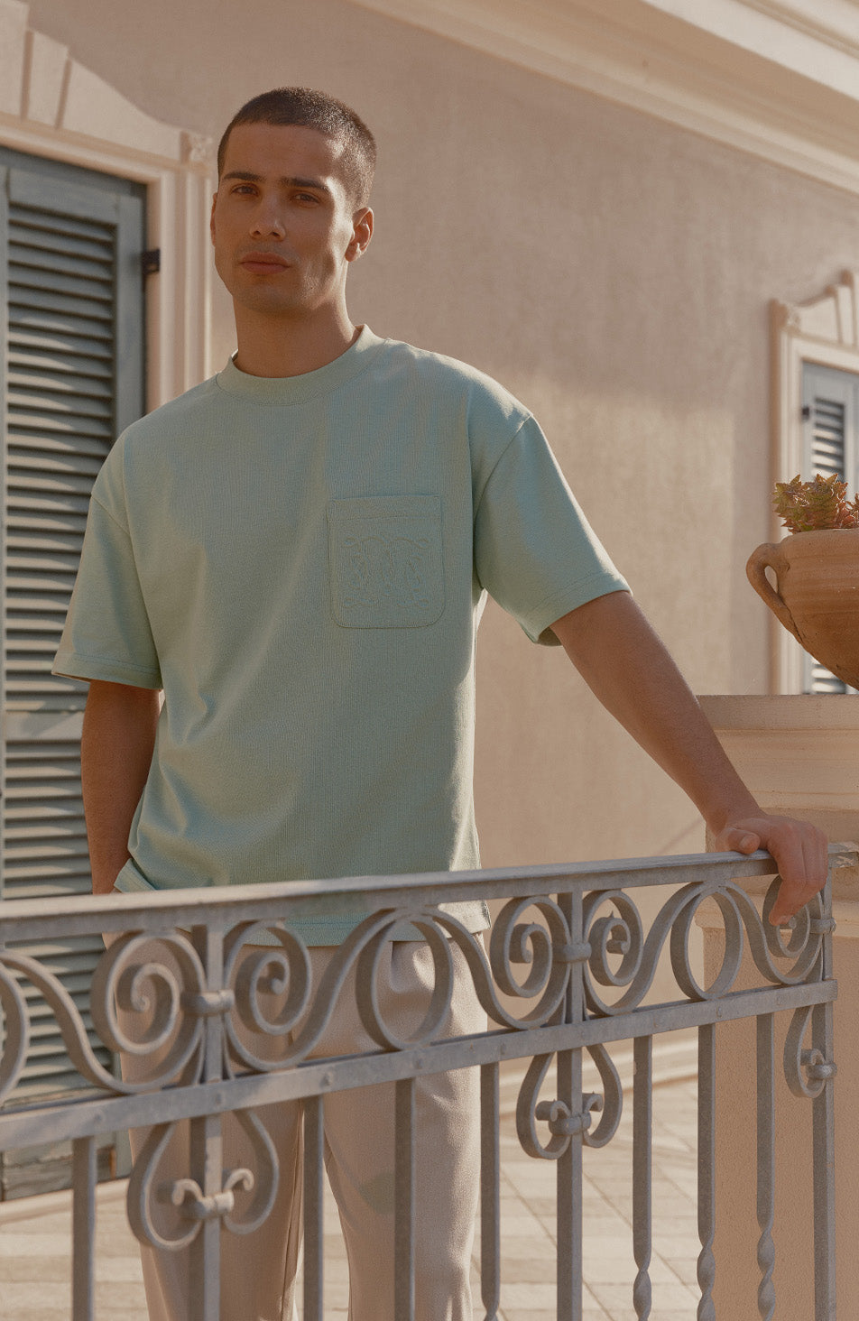 Embossed Monogram Pocket T-Shirt in Mint