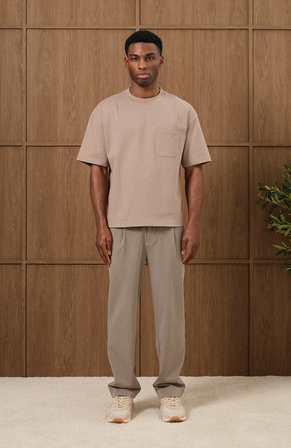 Embossed Monogram Pocket T Shirt In Taupe