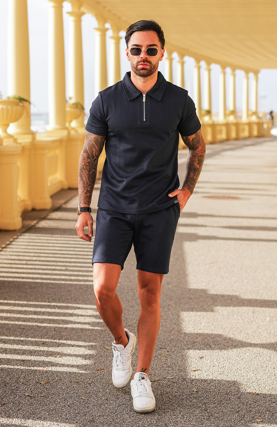 Zig Zag Slim Shorts in Navy