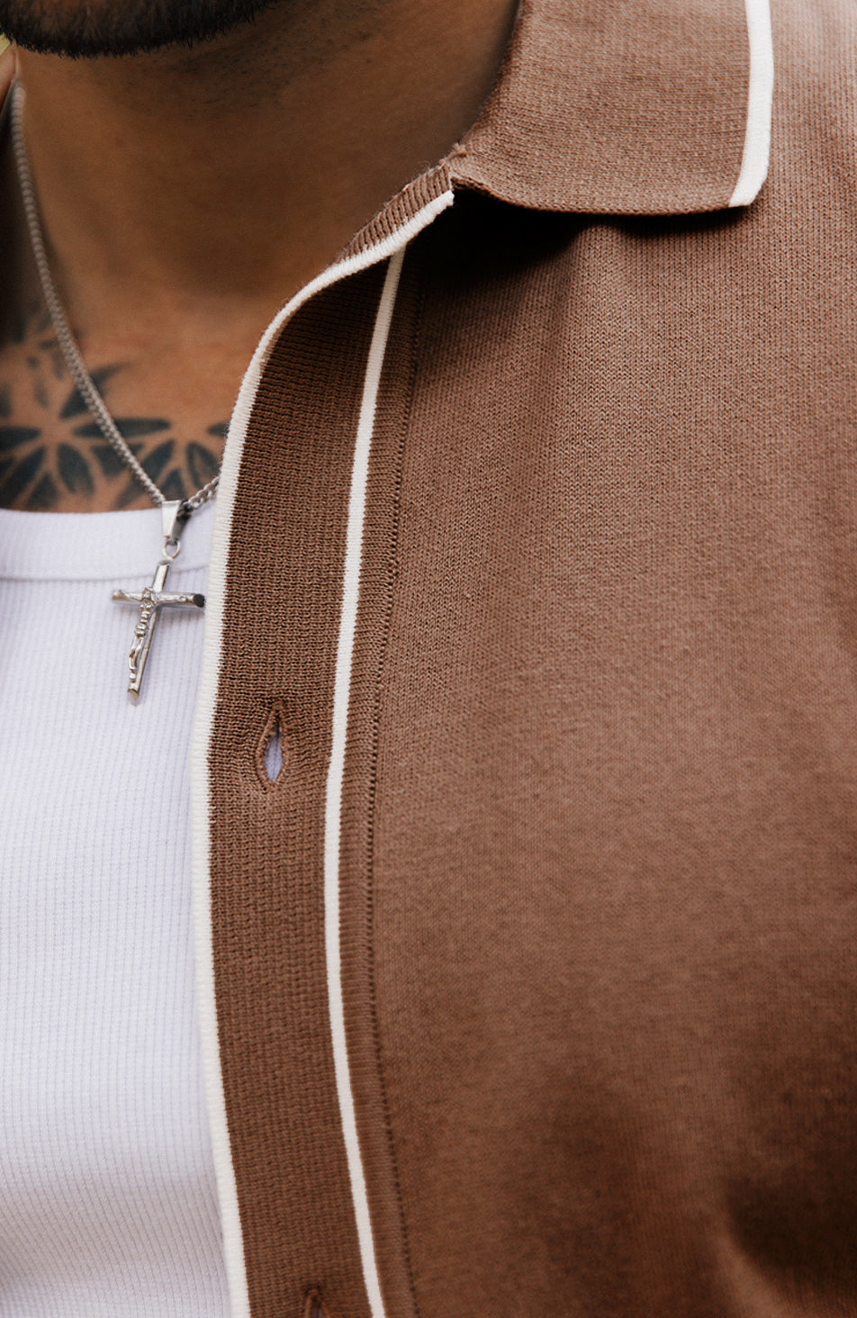 Luciano Long Sleeve Slim Knit Shirt in Rust