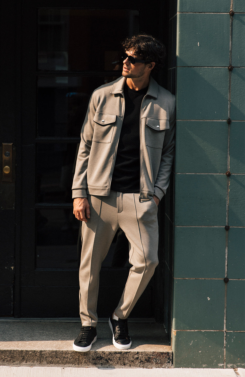 Lowell Slim Piping Joggers in Taupe