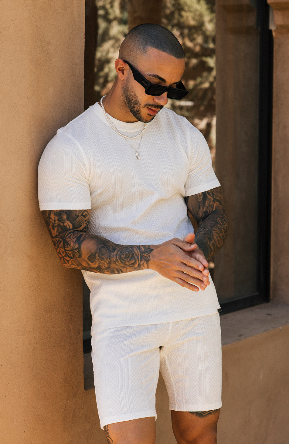 Tanami Textured Stretch Slim Shorts in White