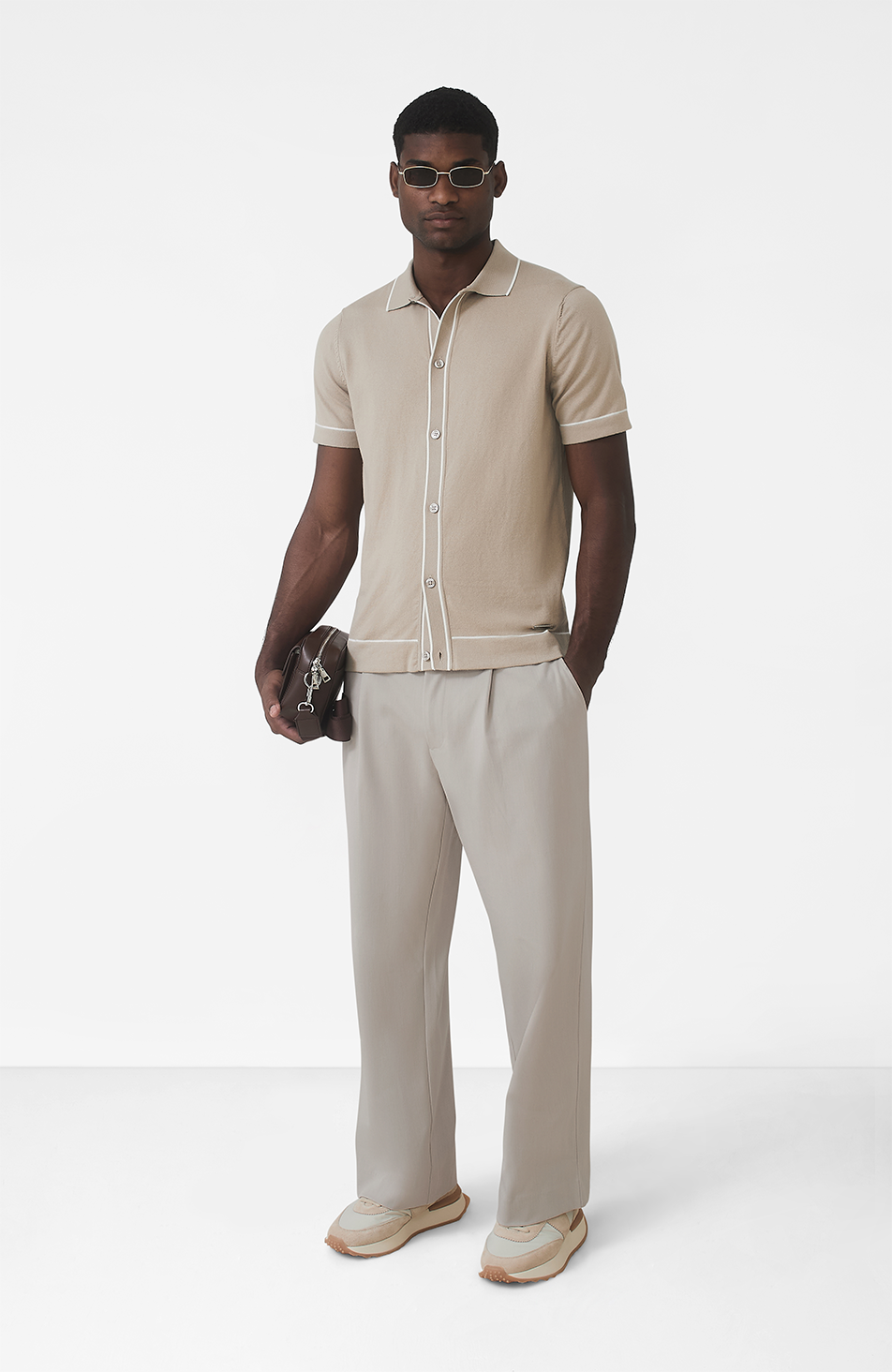 Luciano Slim Knit Shirt in Beige