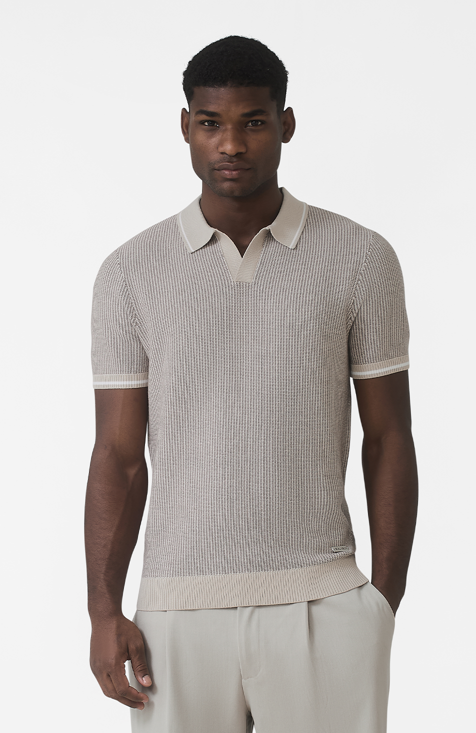 Giordini Tipped Birdseye Knit Polo in Beige