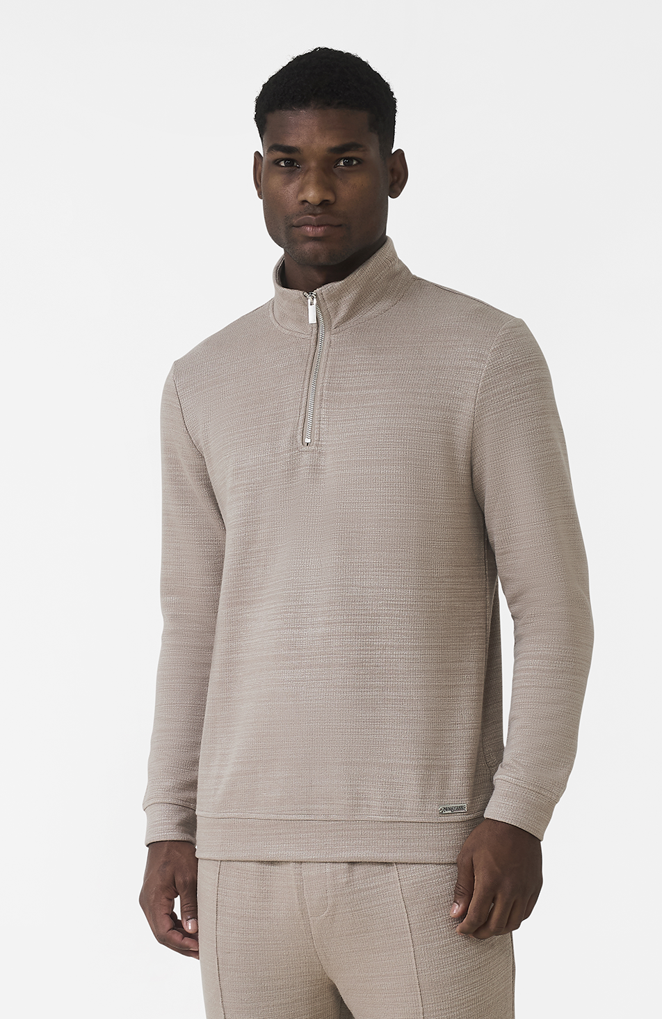 Leandre Regular Premium Textured Quarter Zip in Taupe