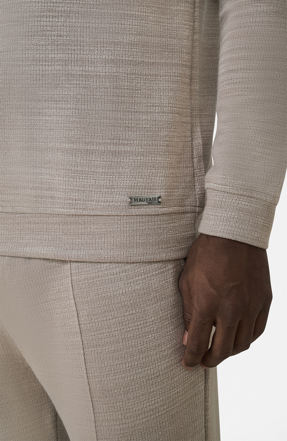 Leandre Regular Premium Textured Quarter Zip in Taupe