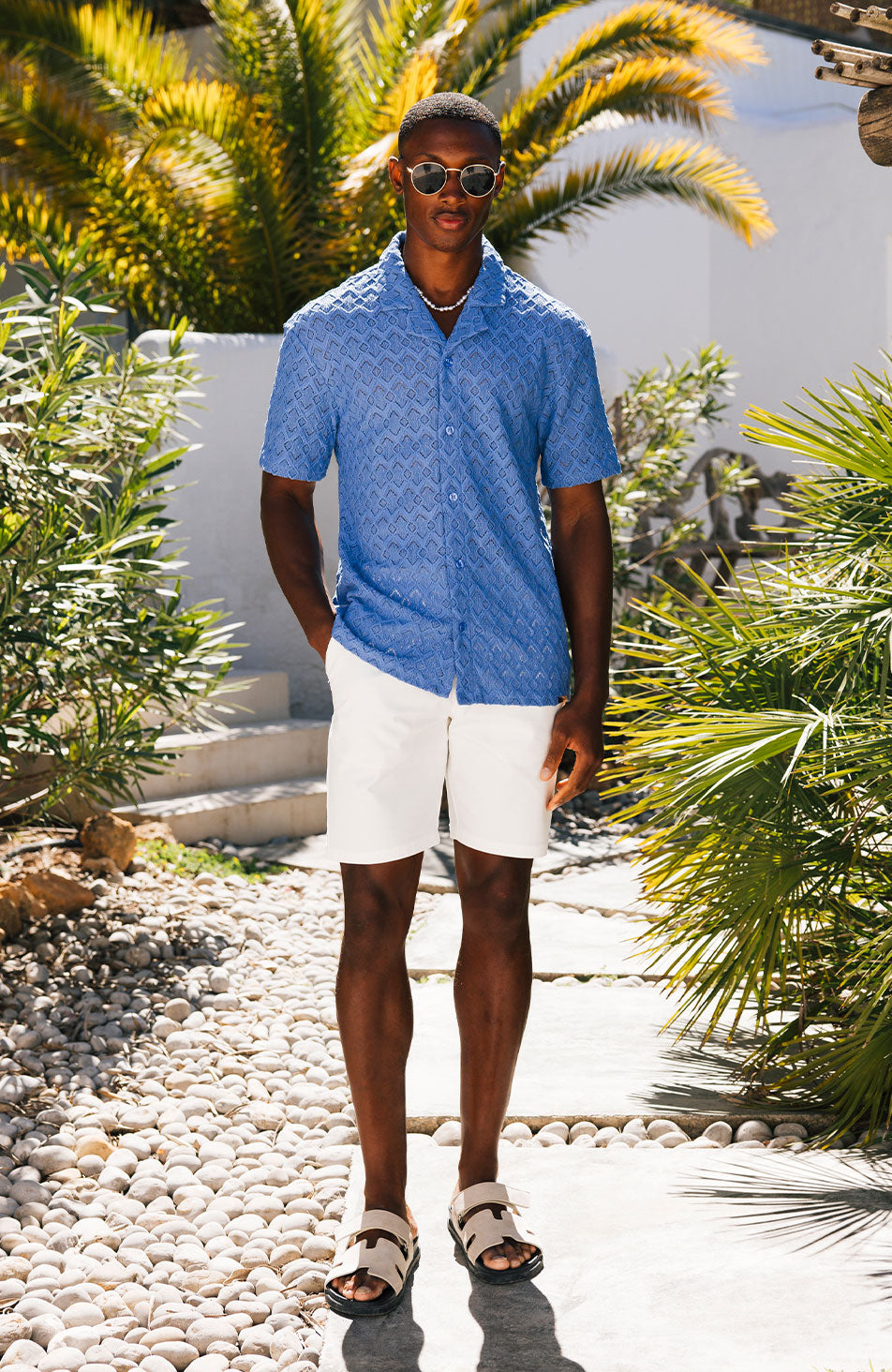 Moreno Relaxed Fit Lightweight Crochet Shirt in Blue