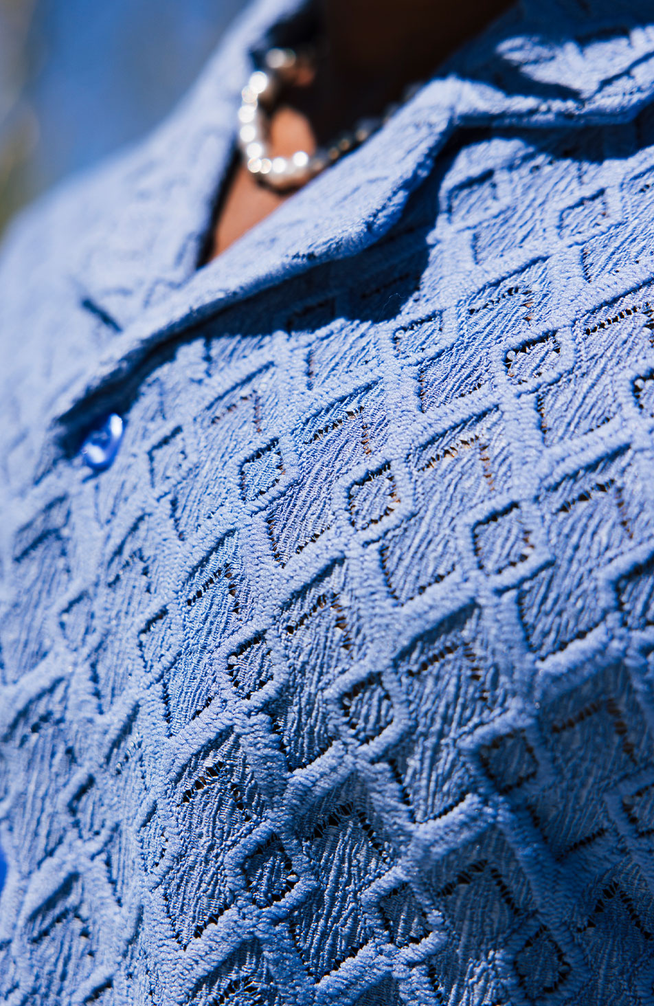 Moreno Relaxed Fit Lightweight Crochet Shirt in Blue