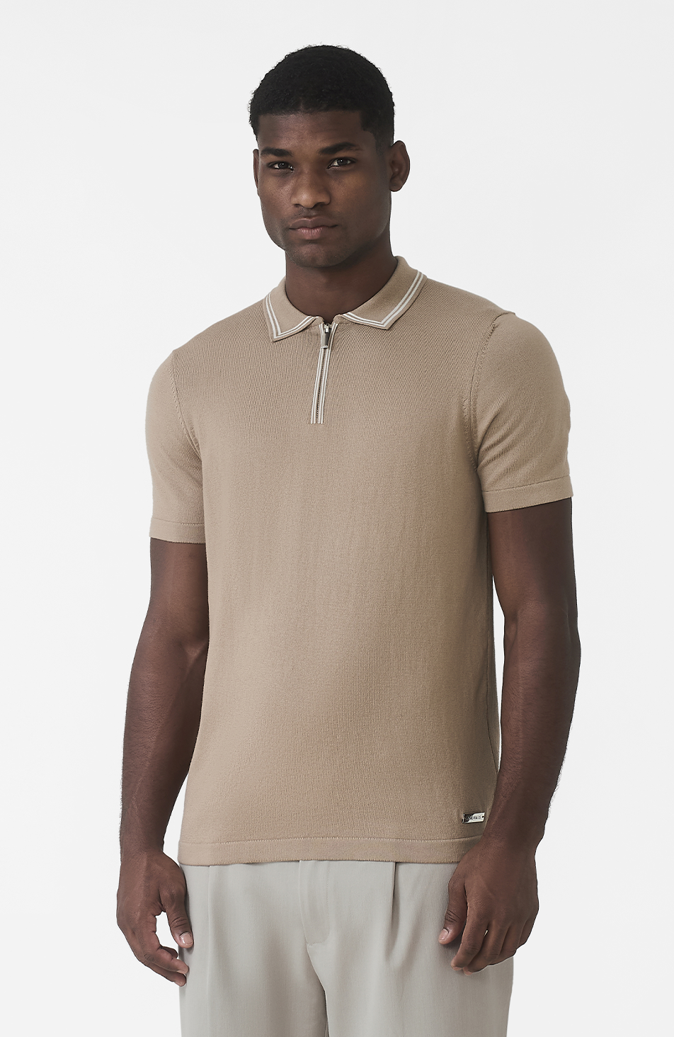 Newbury Slim Zip Knit Polo in Taupe