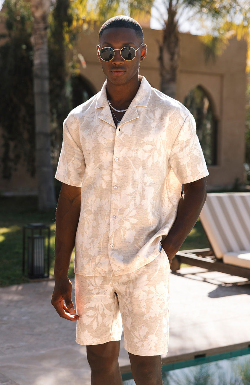 Kandima Relaxed Fit Linen Blend Floral Shirt in Cream