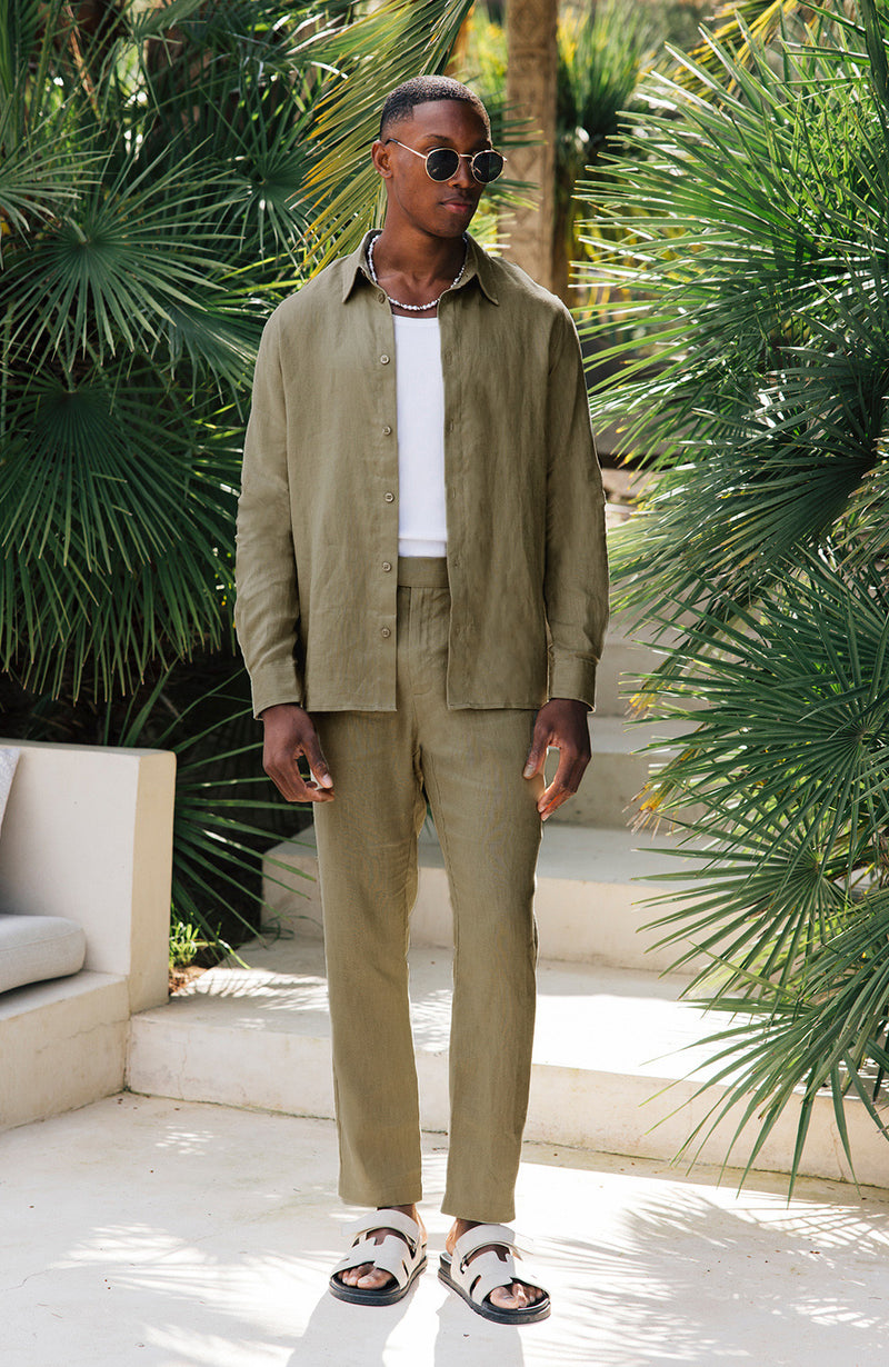 Nammos Pure Linen Tailored Shirt in Olive