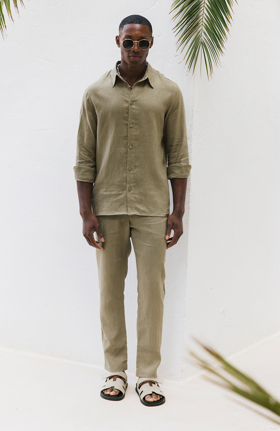 Nammos Pure Linen Tailored Shirt in Olive