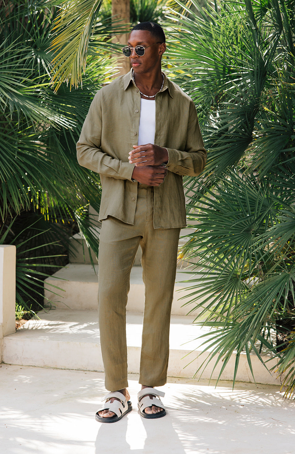 Nammos Pure Linen Tailored Pants in Olive