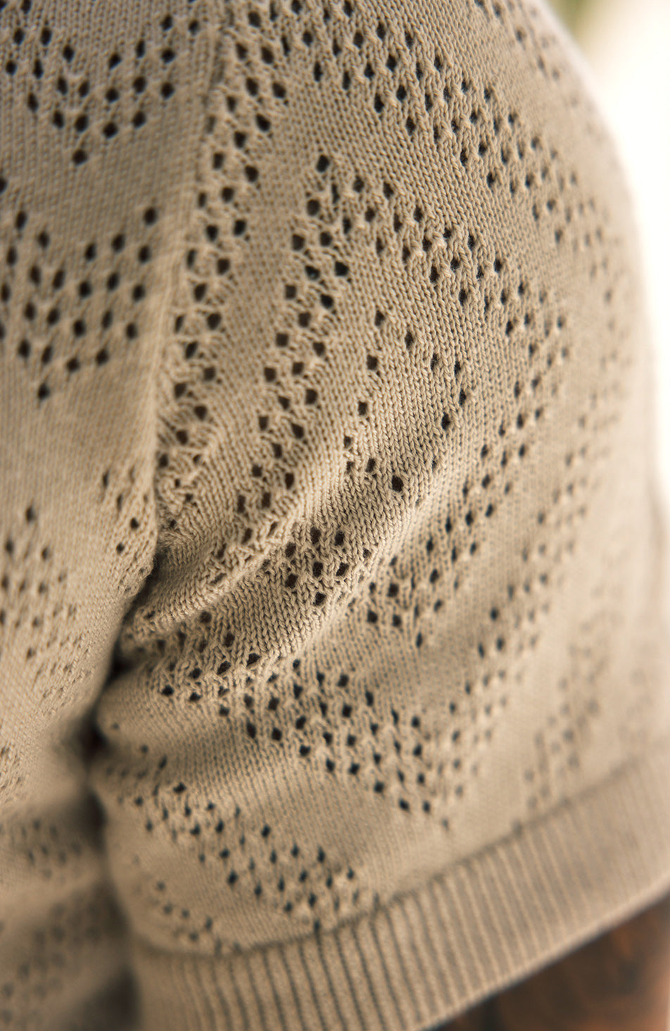 Chalbi Slim Fit Knit Pointelle Zip Polo in Beige