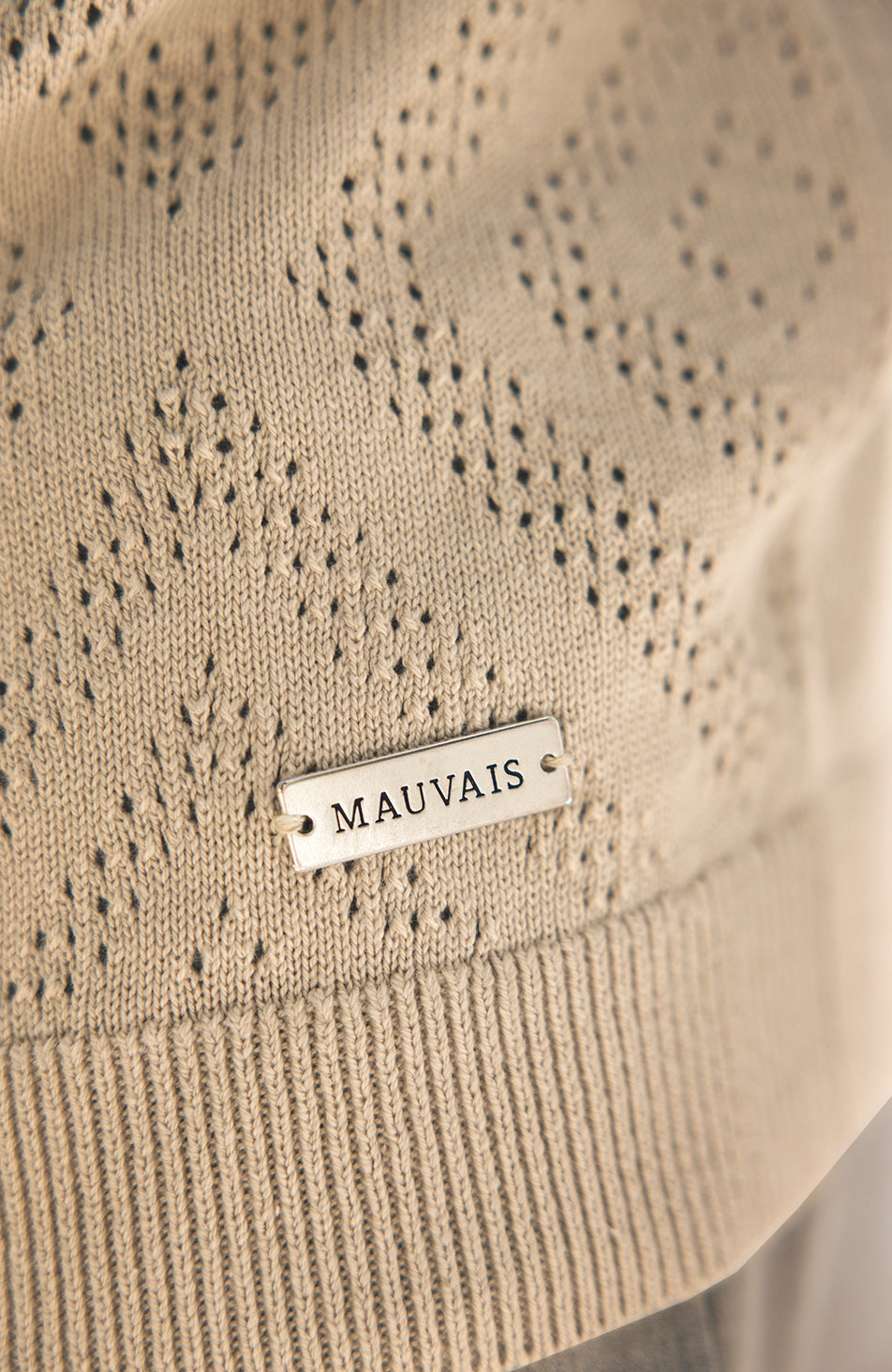 Chalbi Slim Fit Knit Pointelle Zip Polo in Beige
