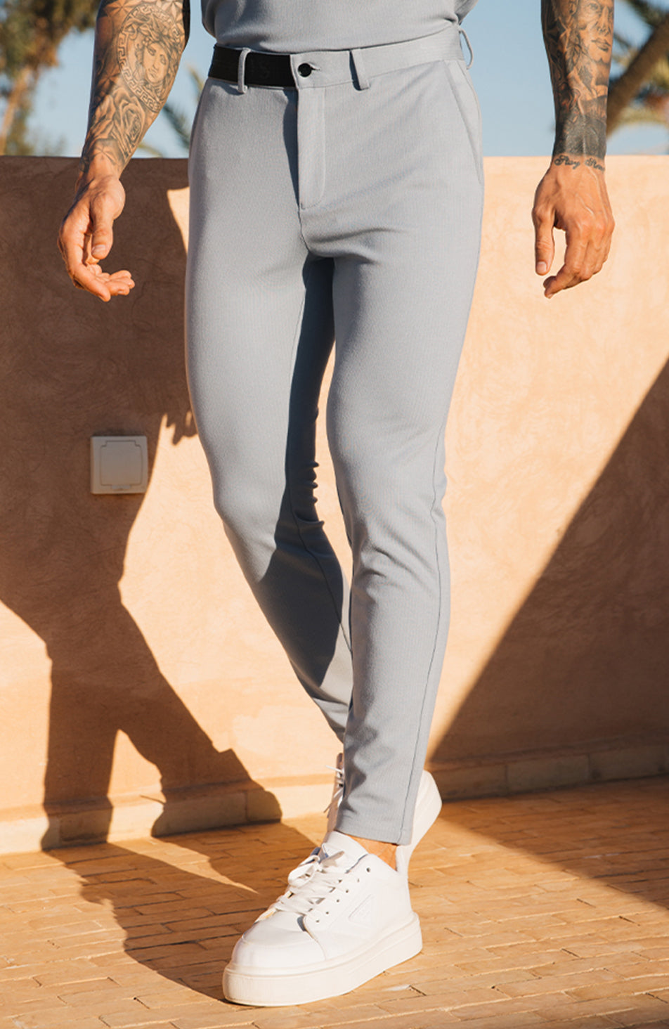 Signature Trousers with Half Belt in Ice Blue