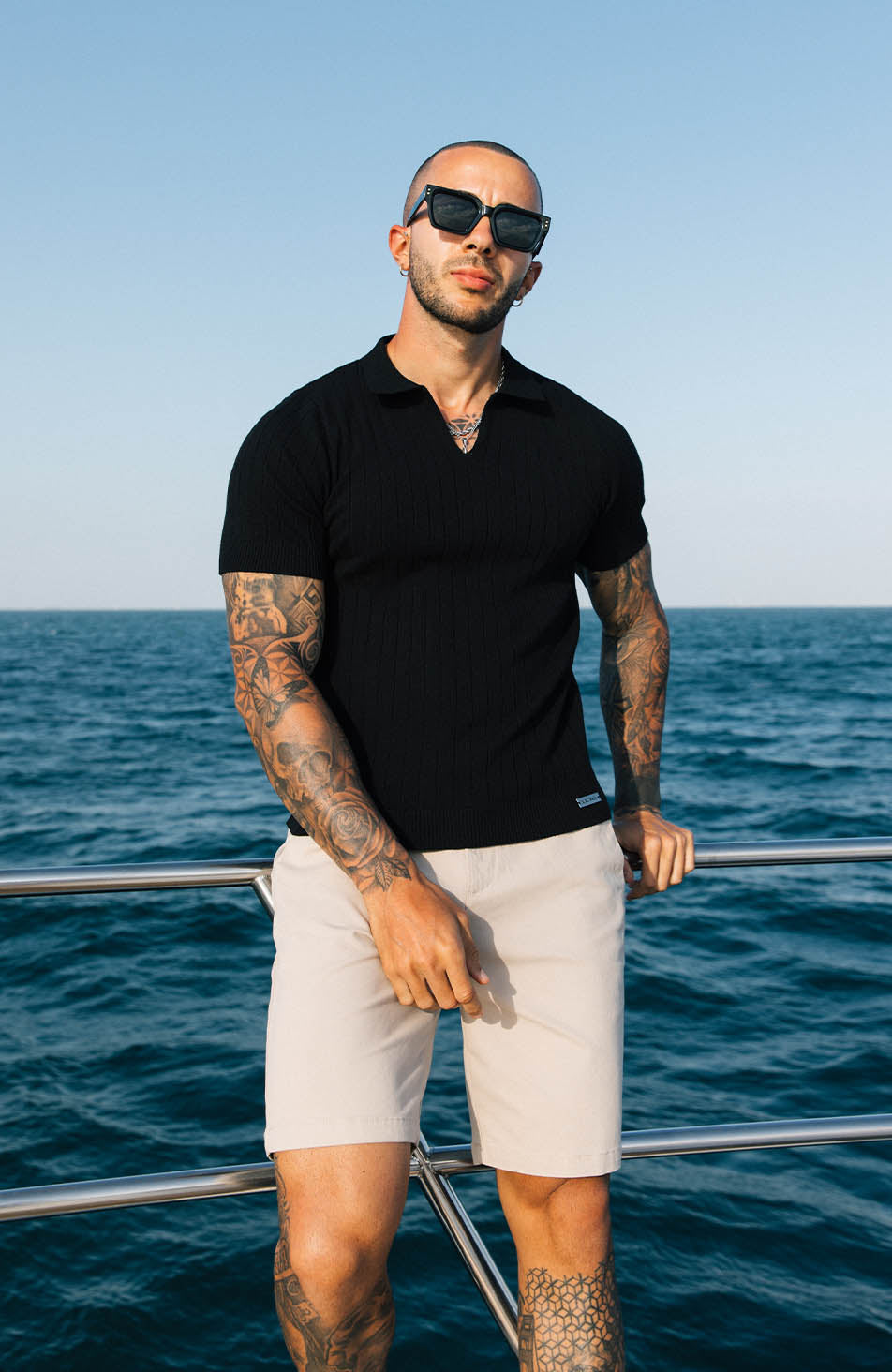 Premium Revere Rib Knit Polo in Black