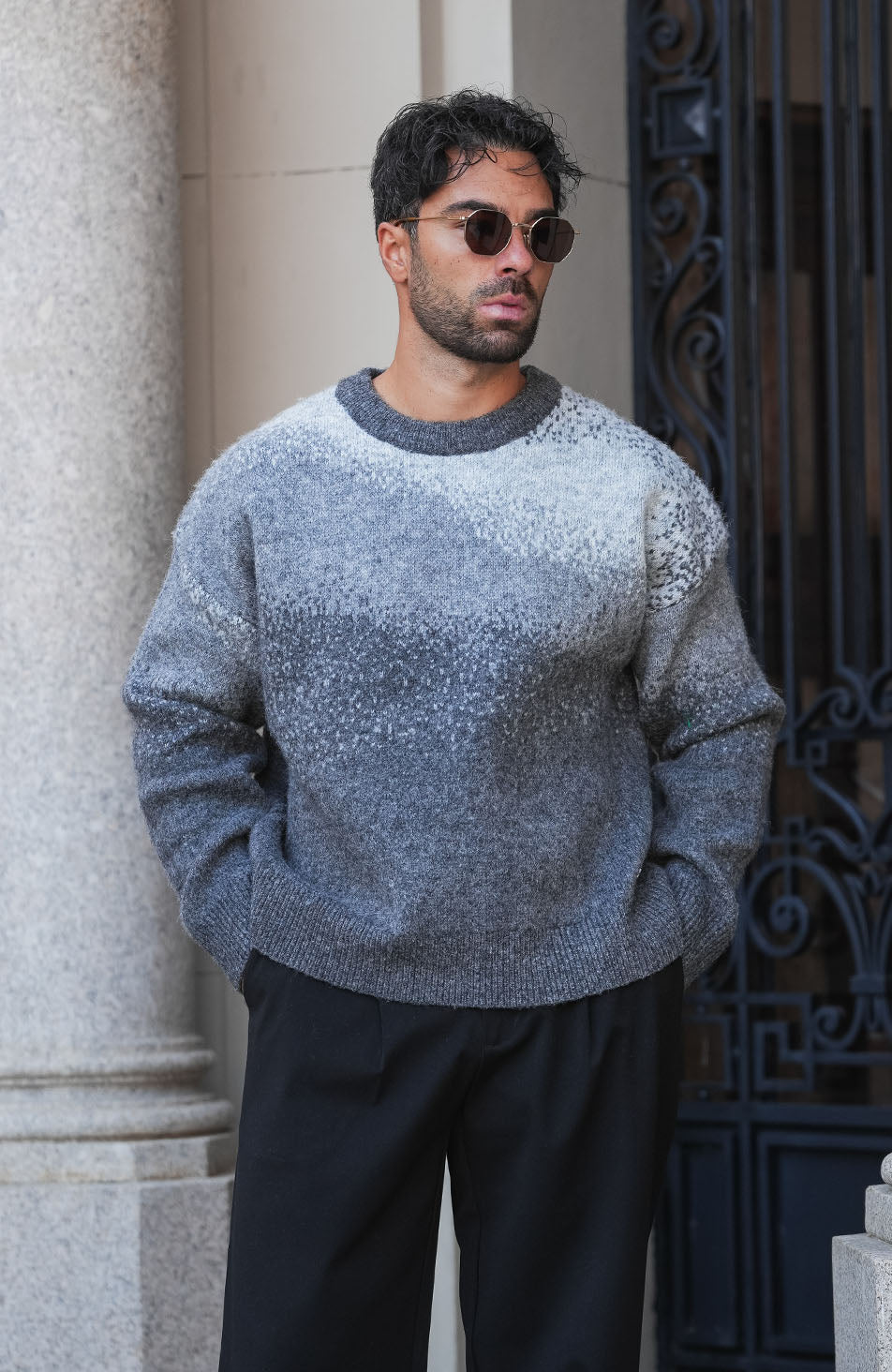 Salvador Ombre Oversized Knit Sweater in Grey