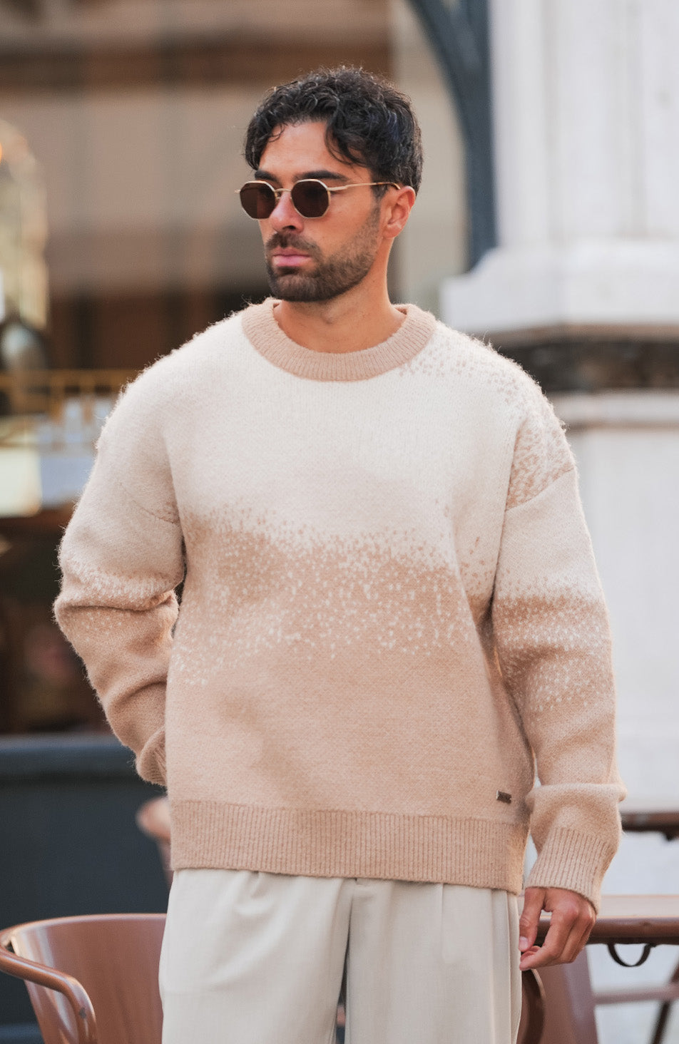 Salvador Ombre Oversized Knit Sweater in Beige