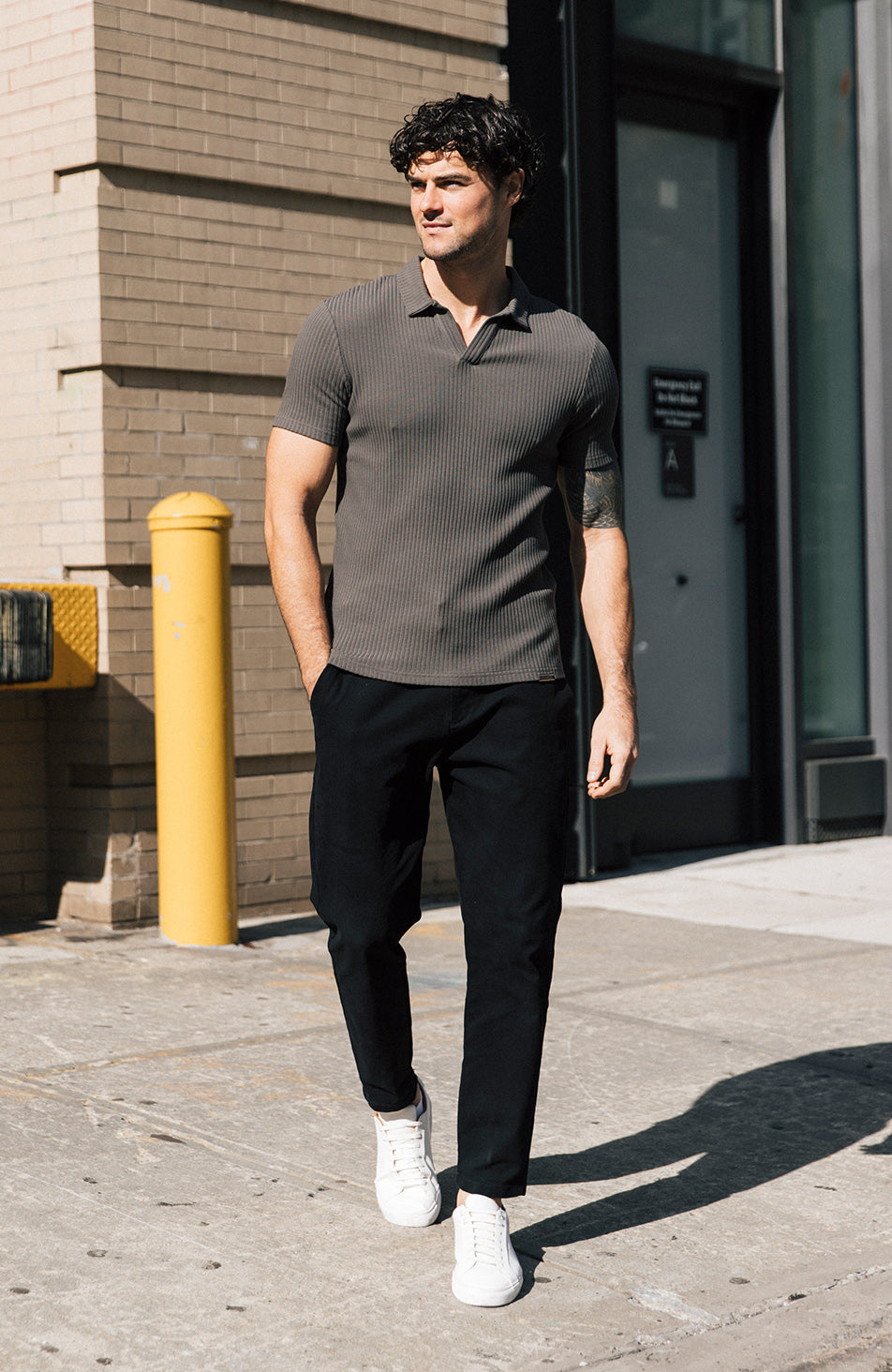 Elysee Slim Ribbed Revere Polo in Dark Khaki