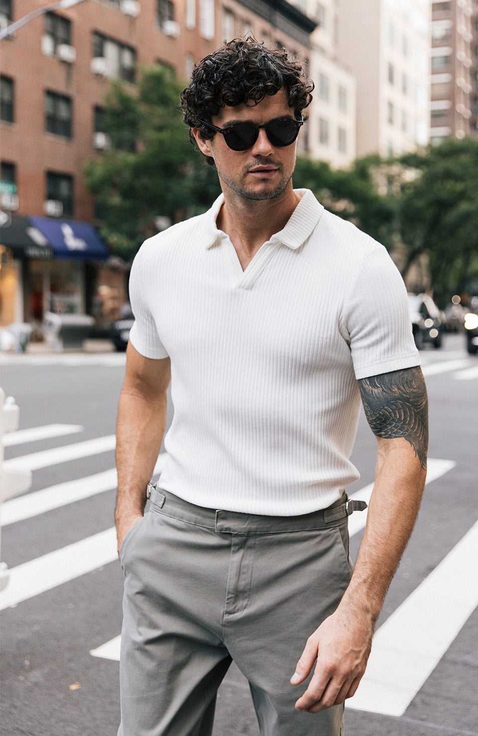 Elysee Slim Ribbed Revere Polo in White