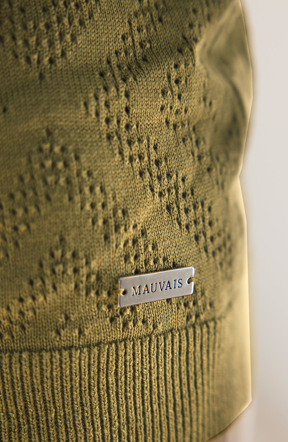Chalbi Slim Fit Knit Pointelle Zip Polo in Green