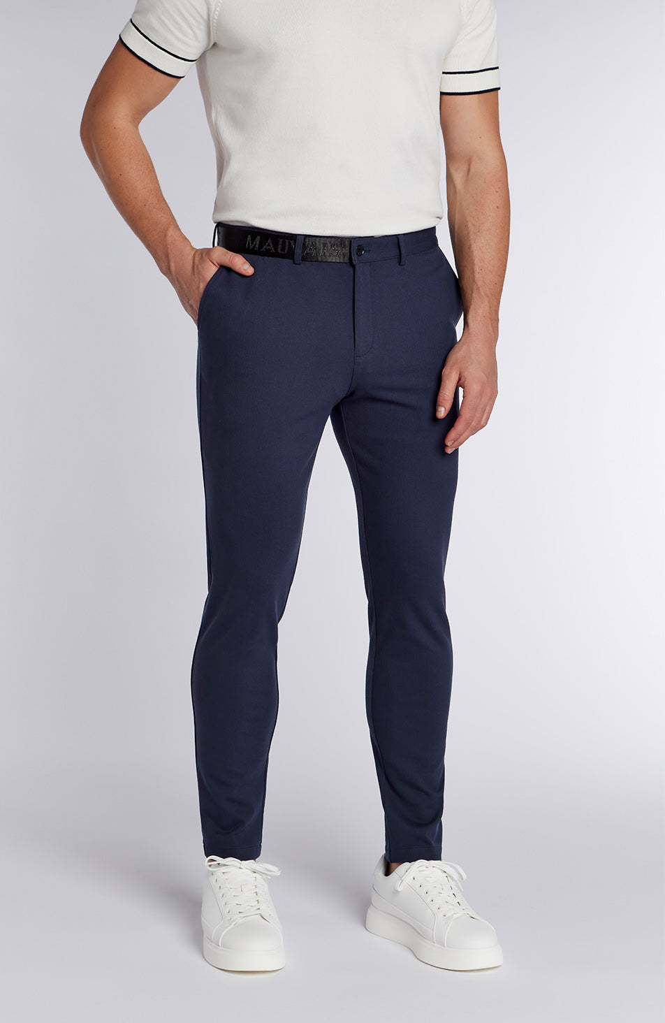 Signature Half Belt Pants in Navy