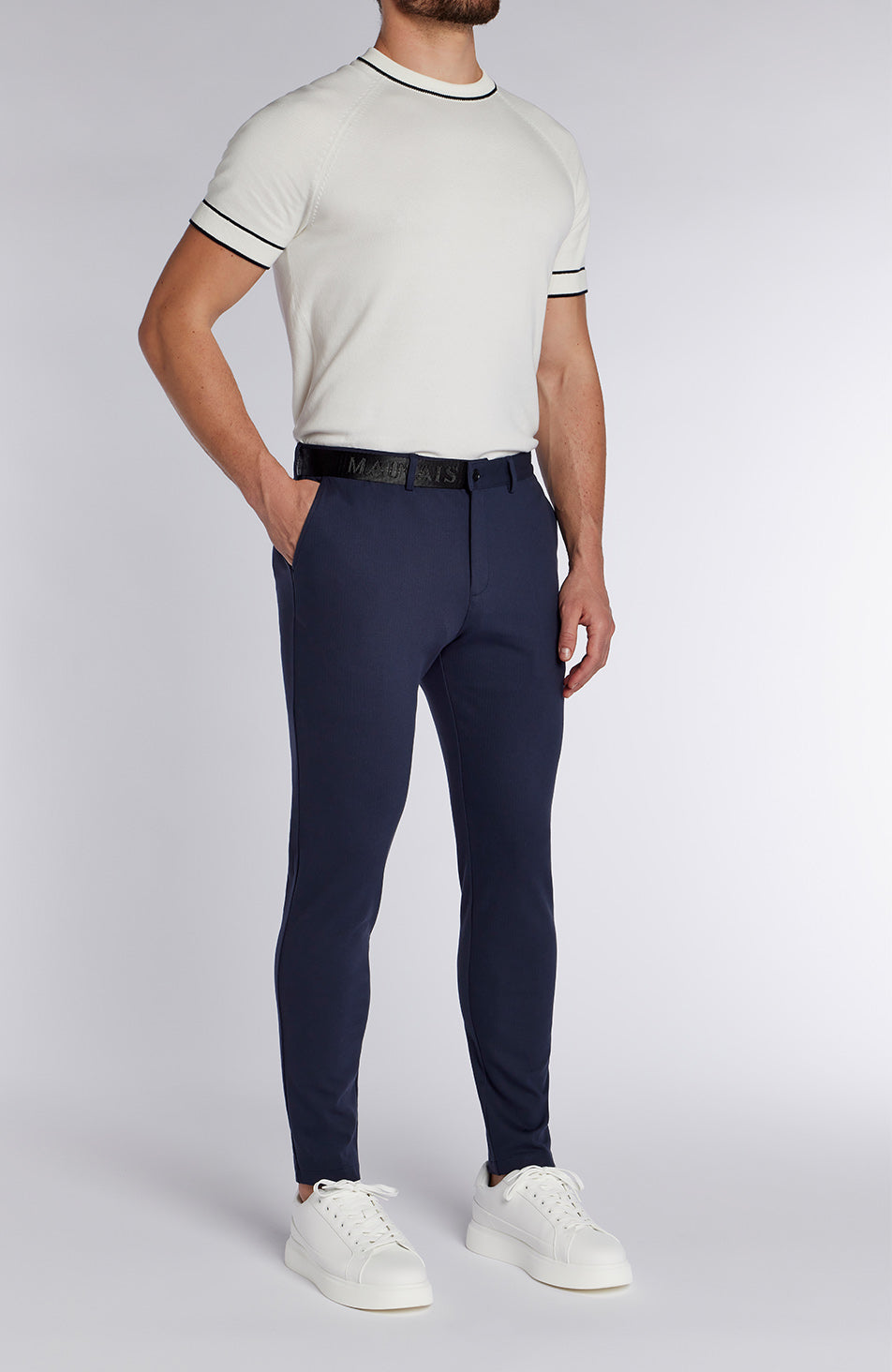 Signature Half Belt Pants in Navy