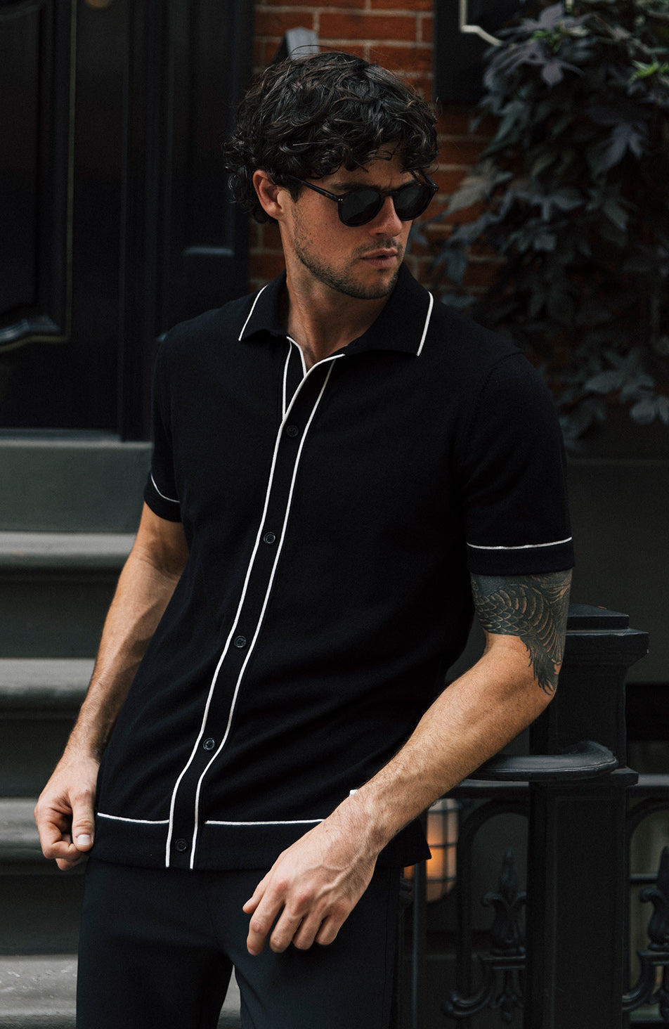 Luciano Slim Knit Shirt in Black