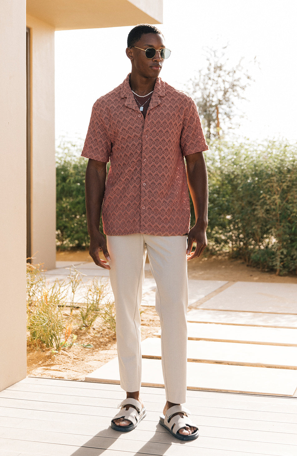 Moreno Relaxed Fit Crochet Shirt in Terracotta