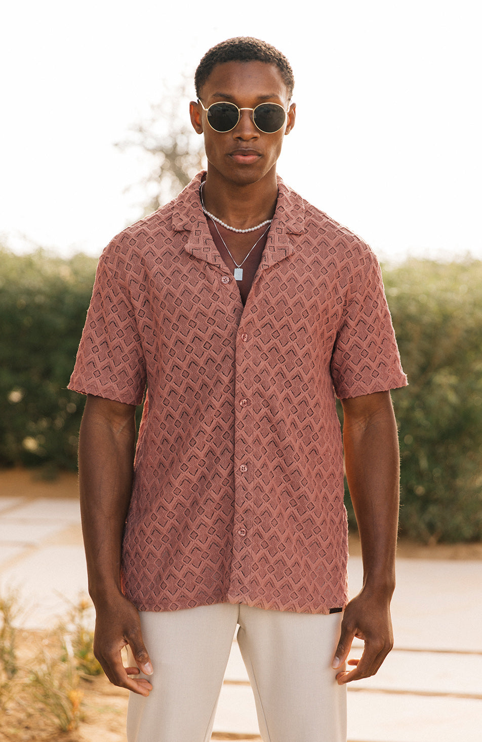 Moreno Relaxed Fit Crochet Shirt in Terracotta