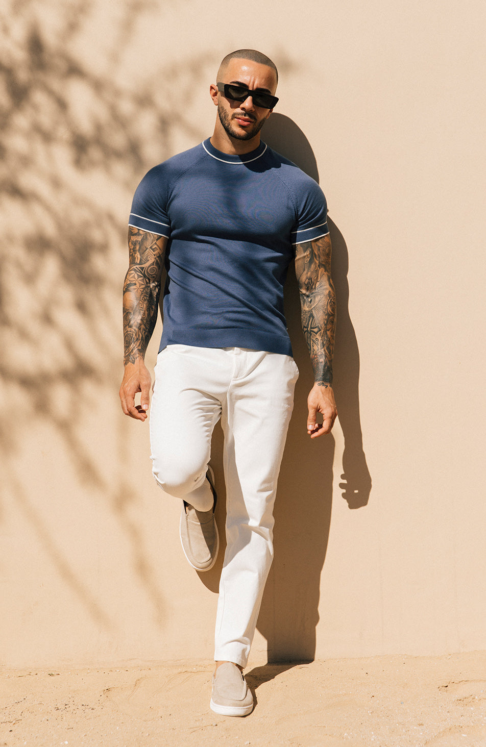 Franco Slim Knit Tee in Airforce Blue