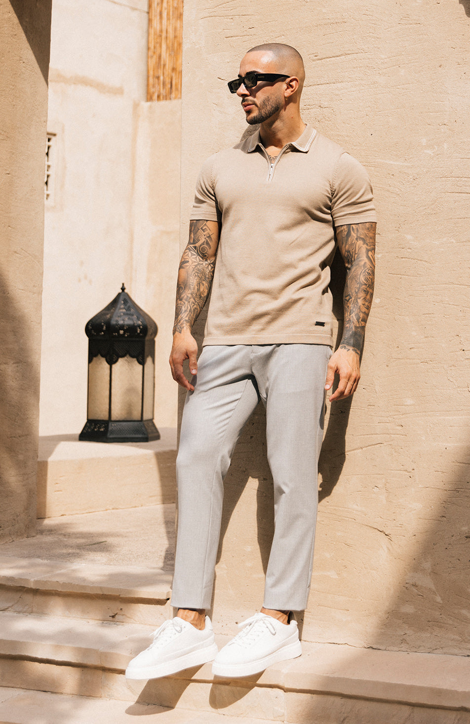 Newbury Slim Zip Polo in Taupe