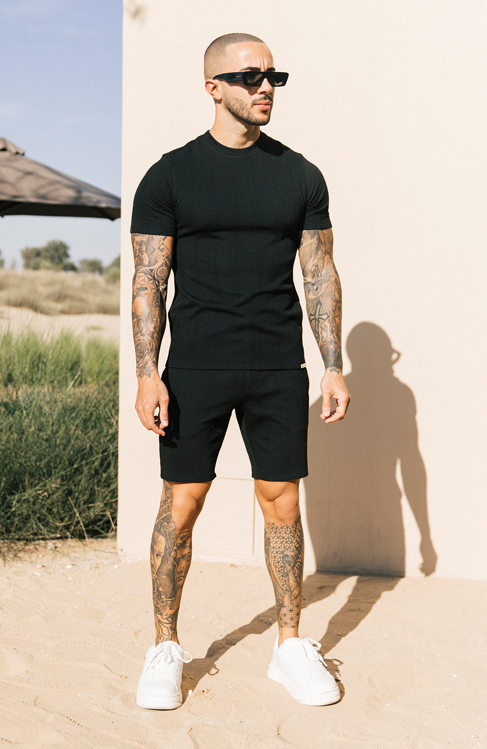 Tanami Textured Stretch Slim Shorts in Black