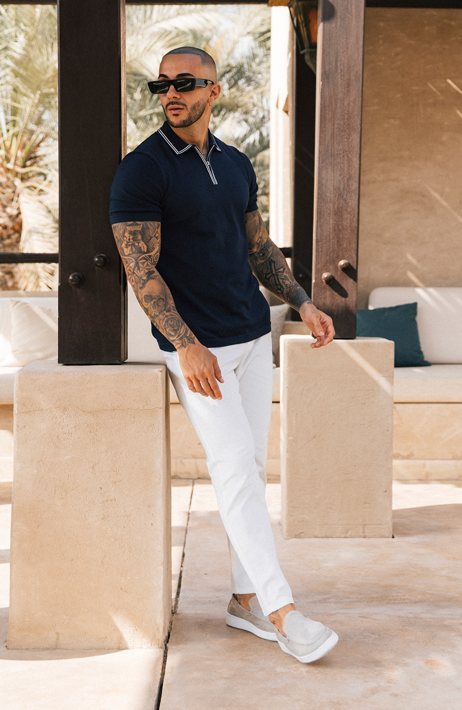 Newbury Slim Zip Polo in Navy