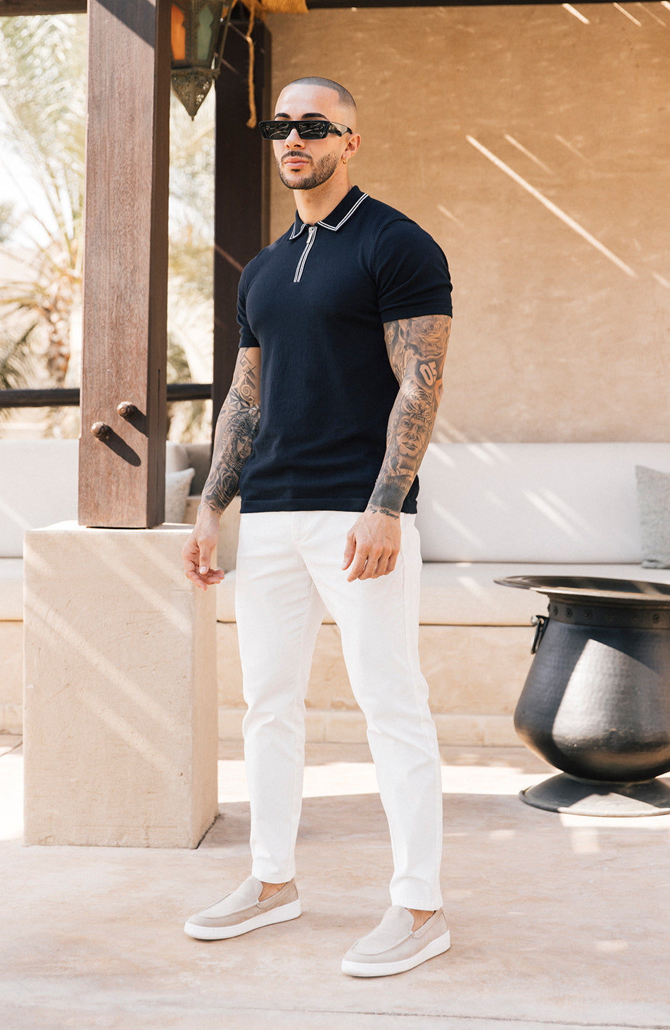 Newbury Slim Zip Knit Polo in Navy