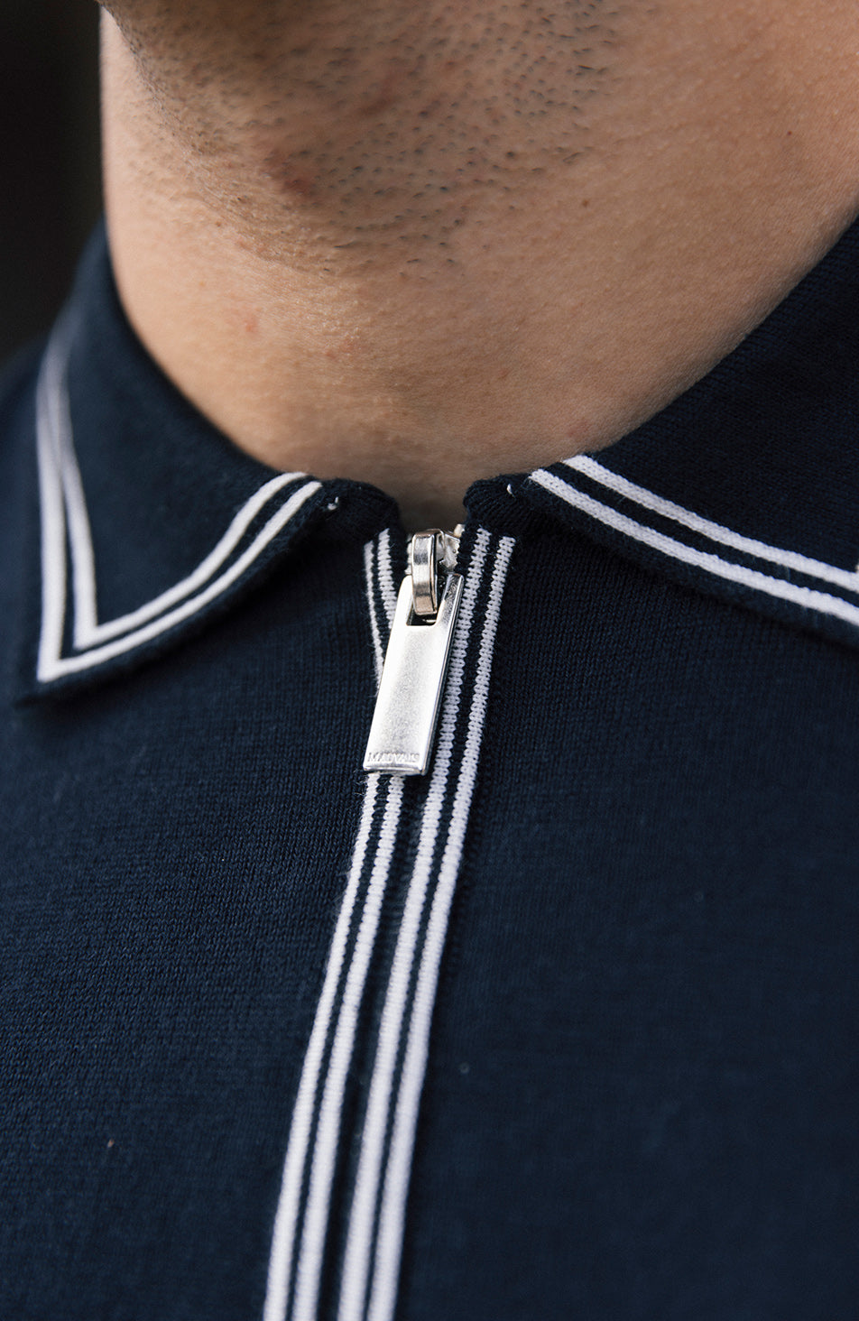 Newbury Slim Zip Knit Polo in Navy