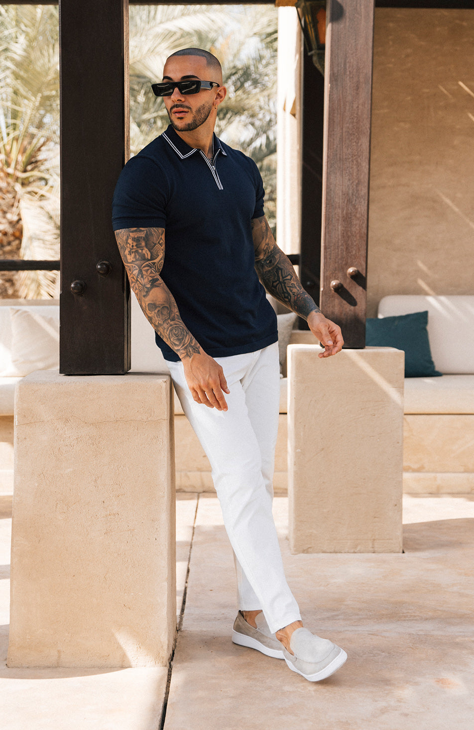 Newbury Slim Zip Knit Polo in Navy