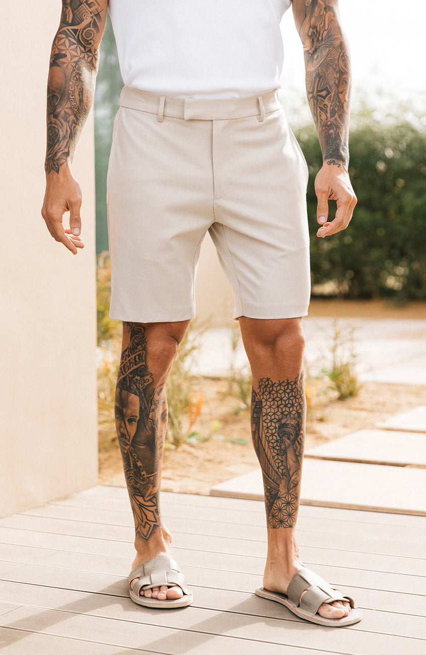 Aster Tailored Stretch Slim Fit Short in Beige