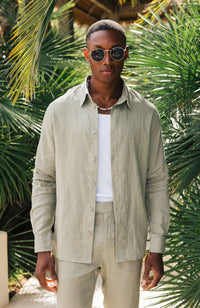 Nammos Pure Linen Tailored Shirt in Olive