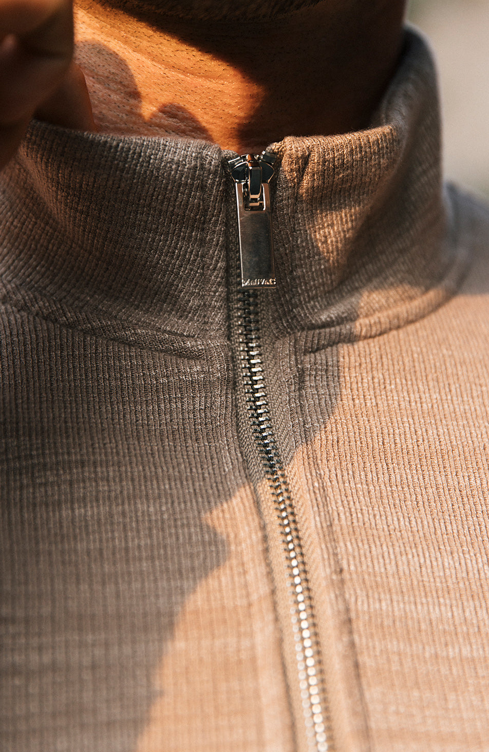 Leandre Regular Premium Textured Quarter Zip Knit in Taupe