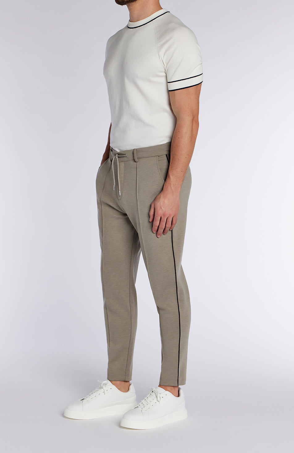 Lowell Slim Piping Pants in Taupe