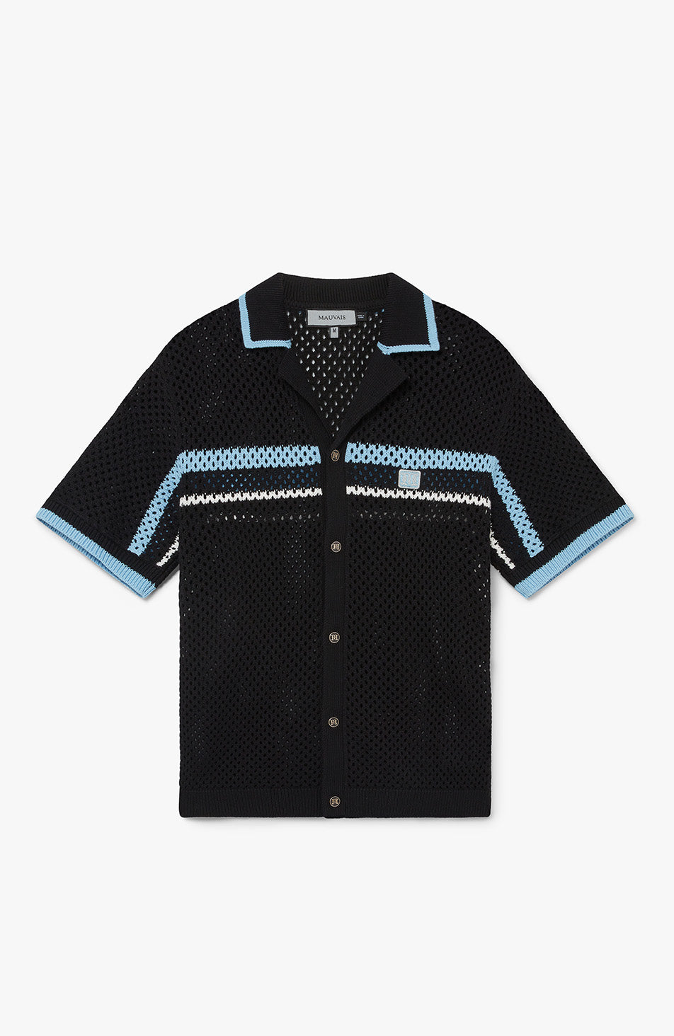 Malibu Cotton Short Sleeve Crochet Shirt in Black