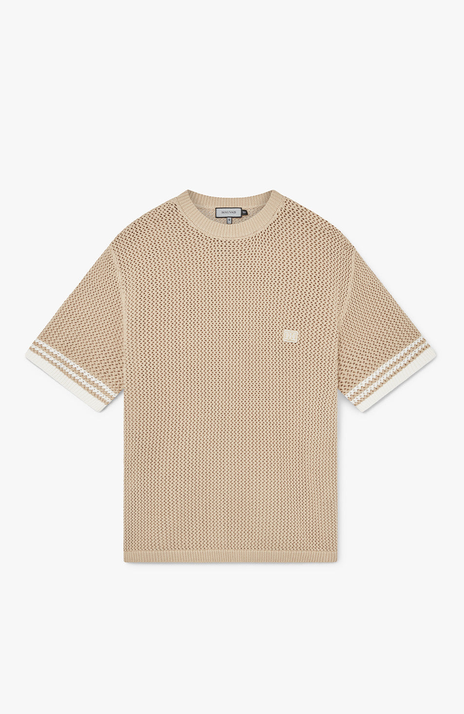 Malibu Cotton Short Sleeve Crochet T-shirt in Beige