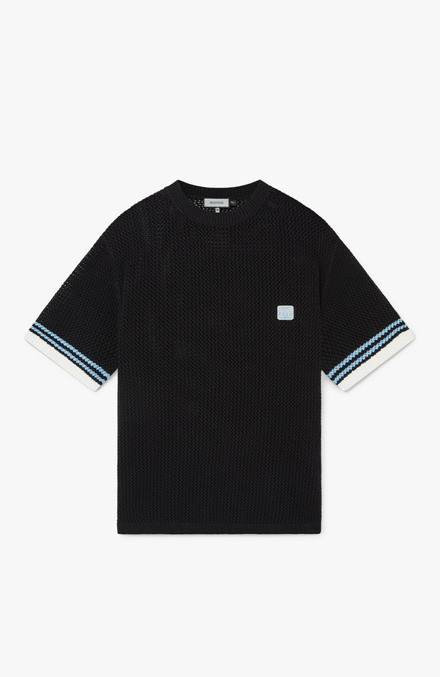 Malibu Cotton Short Sleeve Crochet T-shirt in Black