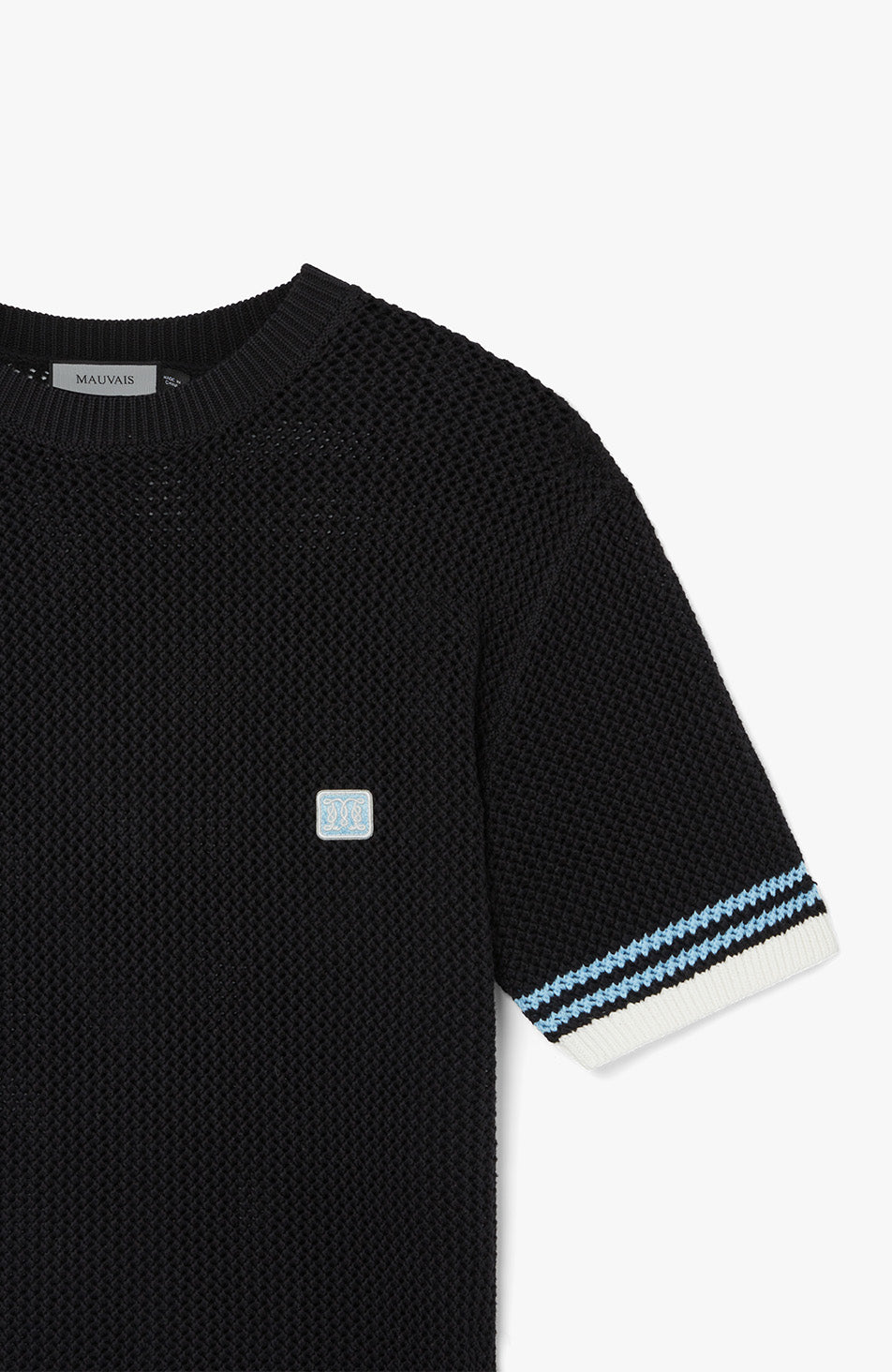 Malibu Cotton Short Sleeve Crochet T-shirt in Black