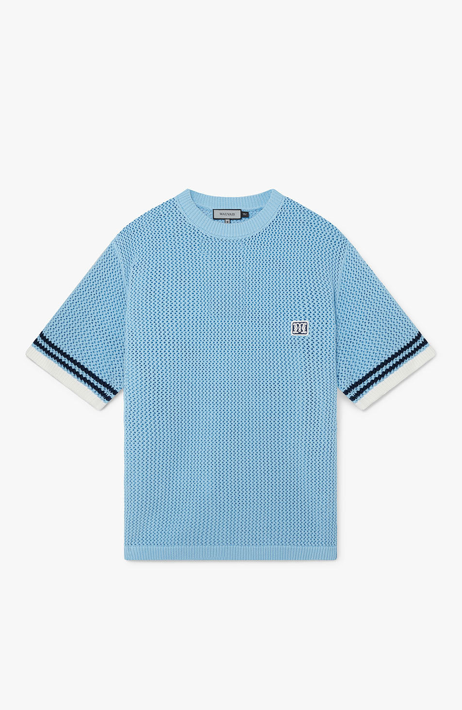 Malibu Cotton Short Sleeve Crochet T-shirt in Blue